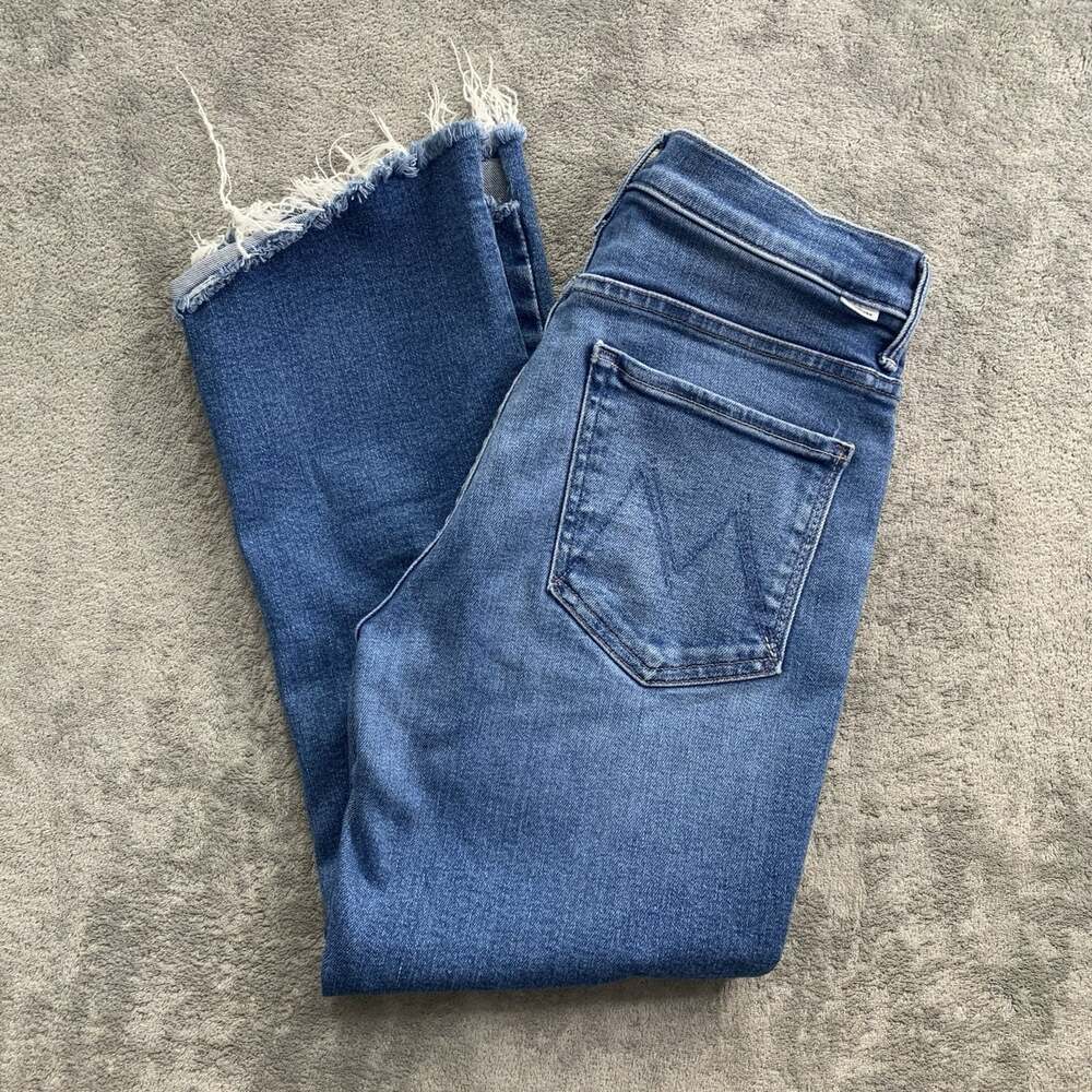 MOTHER Insider Crop Step Fray Jeans Womens 30 Raw Hem Denim Work Hard Play Hard
